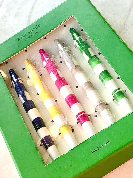 kate spade Other - KATE SPADE NEW YORK RUGBY STRIPE PEN SET 5 Navy, Yellow, Pink, Gray, Green NIB